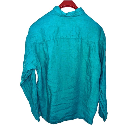 Paul Fredrick Dress Shirt XLT Button Down 100% Linen Green‎ Long Sleeve Wedding - Picture 4 of 6